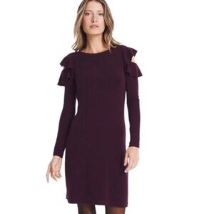 White House black Market long sleeve ruffle cold shoulder sheath dress size med